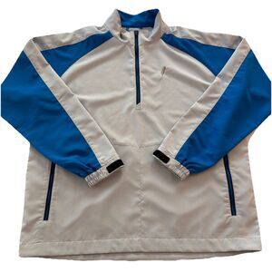 FootJoy 1/4 Zip Long Sleeve Pullover BLUE Gray Lightweight Windbreaker sz L Golf